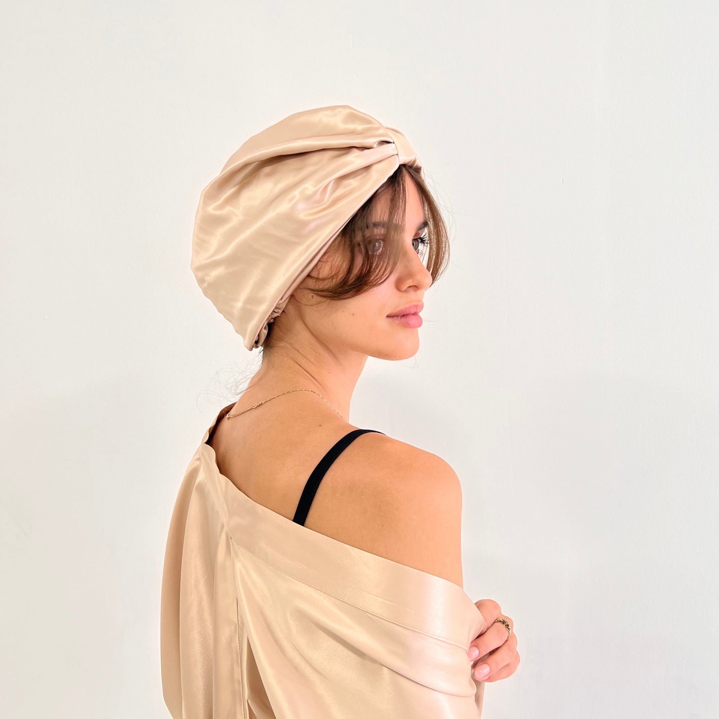 Organic Silk Hair Turban - Champagne-2