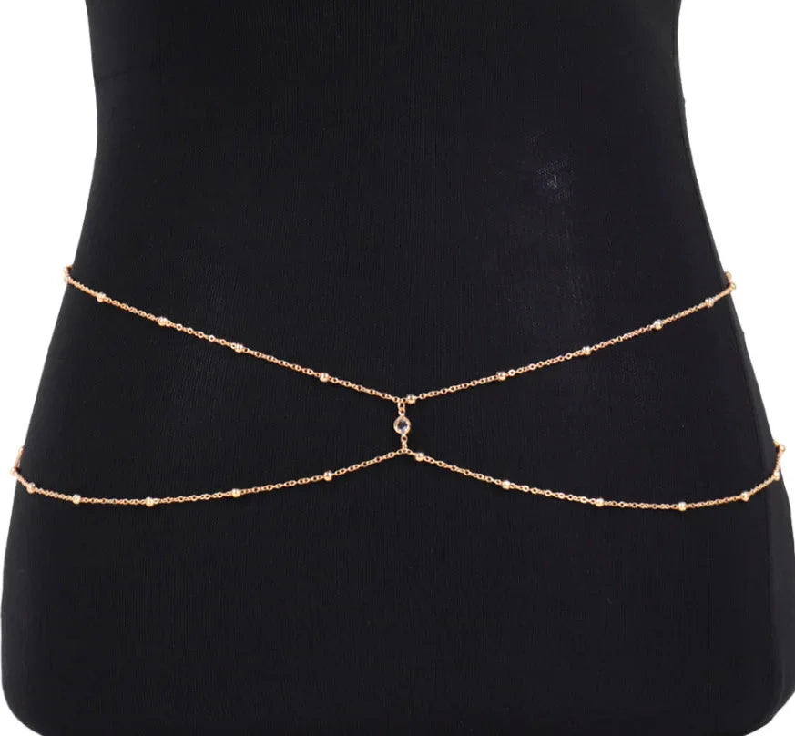 Clear Rhinestone Beaded Belly Chains For Women Gold Silver Color Metal Beach Bikini Link Chains Waist Body Jewelry Accessory-3