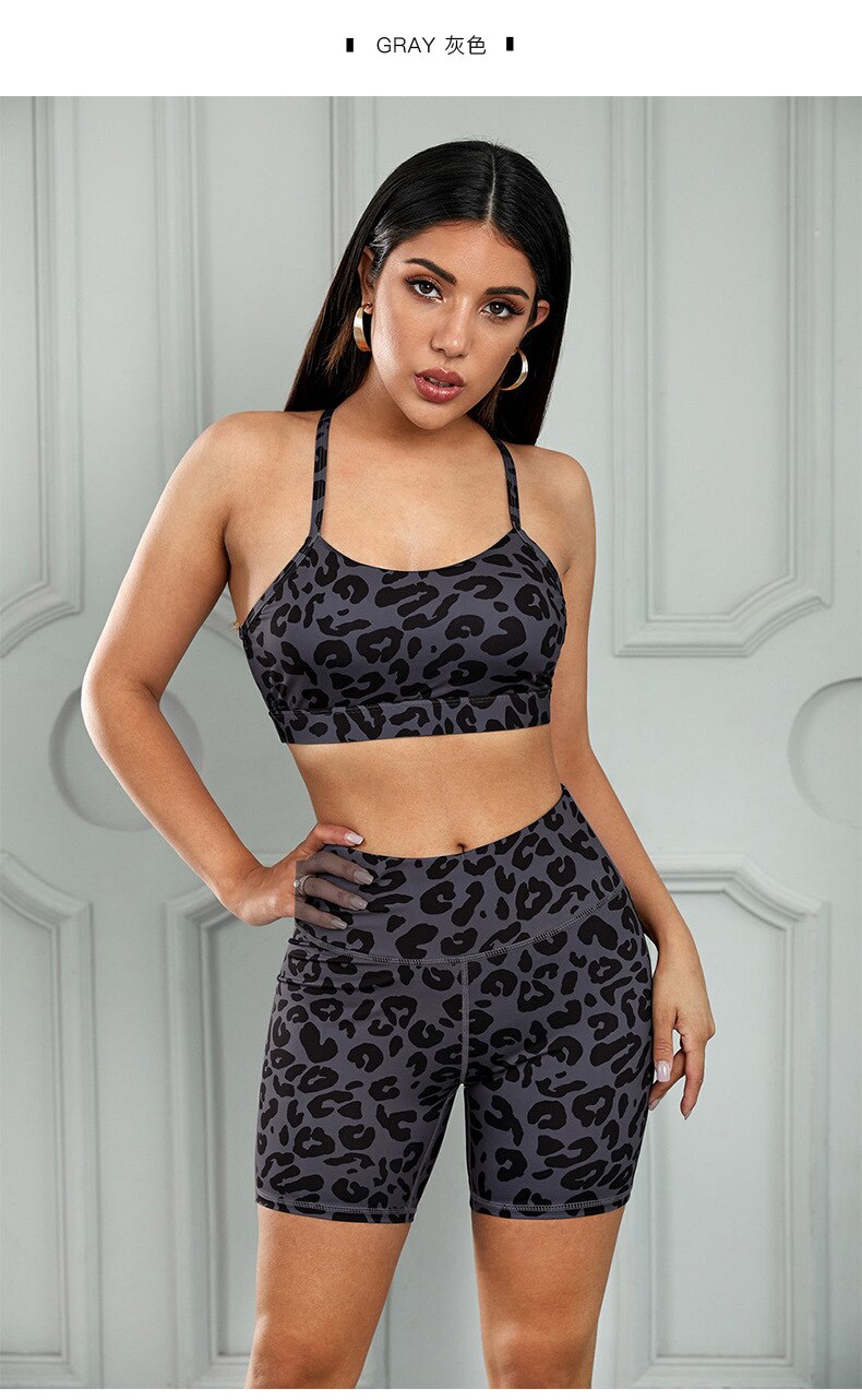 Seamless Leopard Yoga Sets Women Gym Clothes Bra Top And Leggings Shorts Sexy Fitness Sportswear Suit Running Workout Tracksuit-3