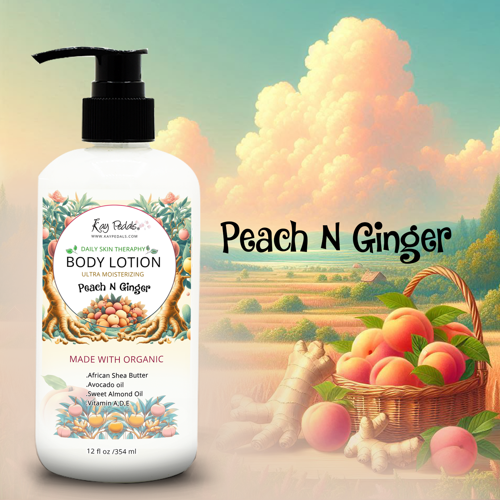 Ginger Peach Organic Body Lotion | Shea Butter Natural Body Cream | Aromatherapy Scented Lotion | Hydrating Organic Skincare-0
